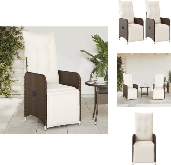 VidaXL Tuinstoelen 2 Stuks Verstelbaar Met Voetensteun - Poly Rattan Bruin Loungestoelen Voor Buiten