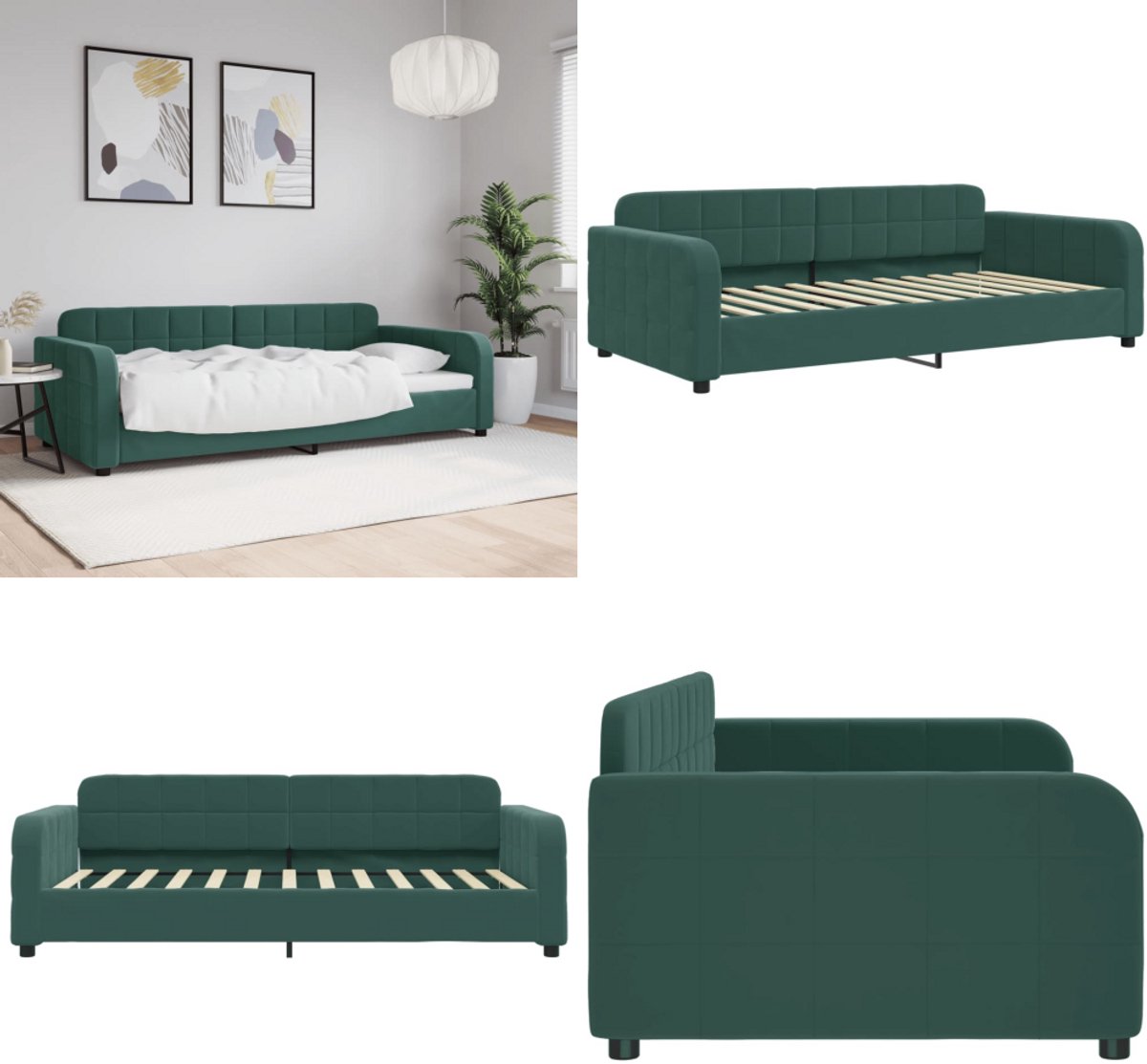 VidaXL Slaapbank 90x200 cm fluweel donkergroen Slaapbank Slaapbanken Bedbank Bankbed