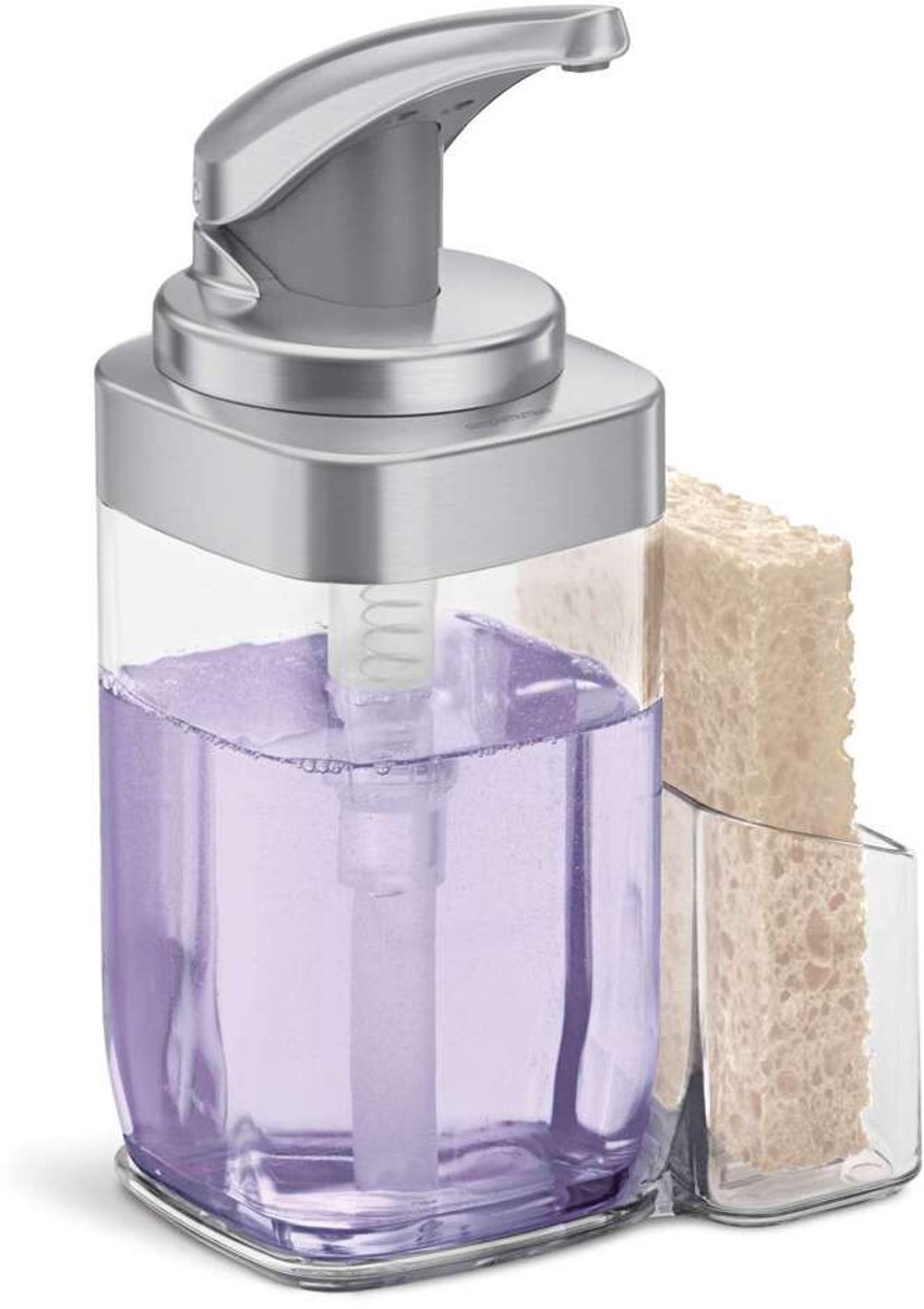 Simplehuman - Zeepdispenser Handpomp Kunststof Mat met Houder 650 ml - Transparant - Nikkel