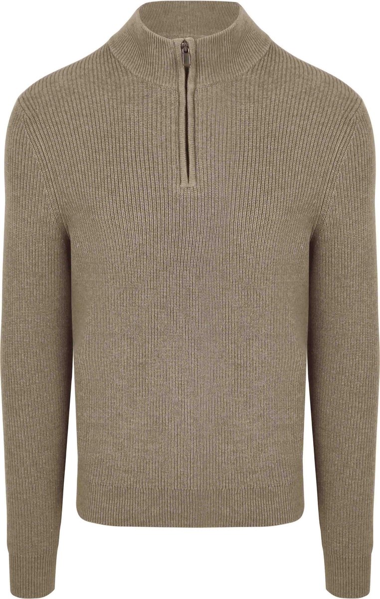 Suitable Half Zip Trui Wol Blend Taupe - Maat M - Heren - Quarter zip - Schipperstrui met rits - Volwassen mannen