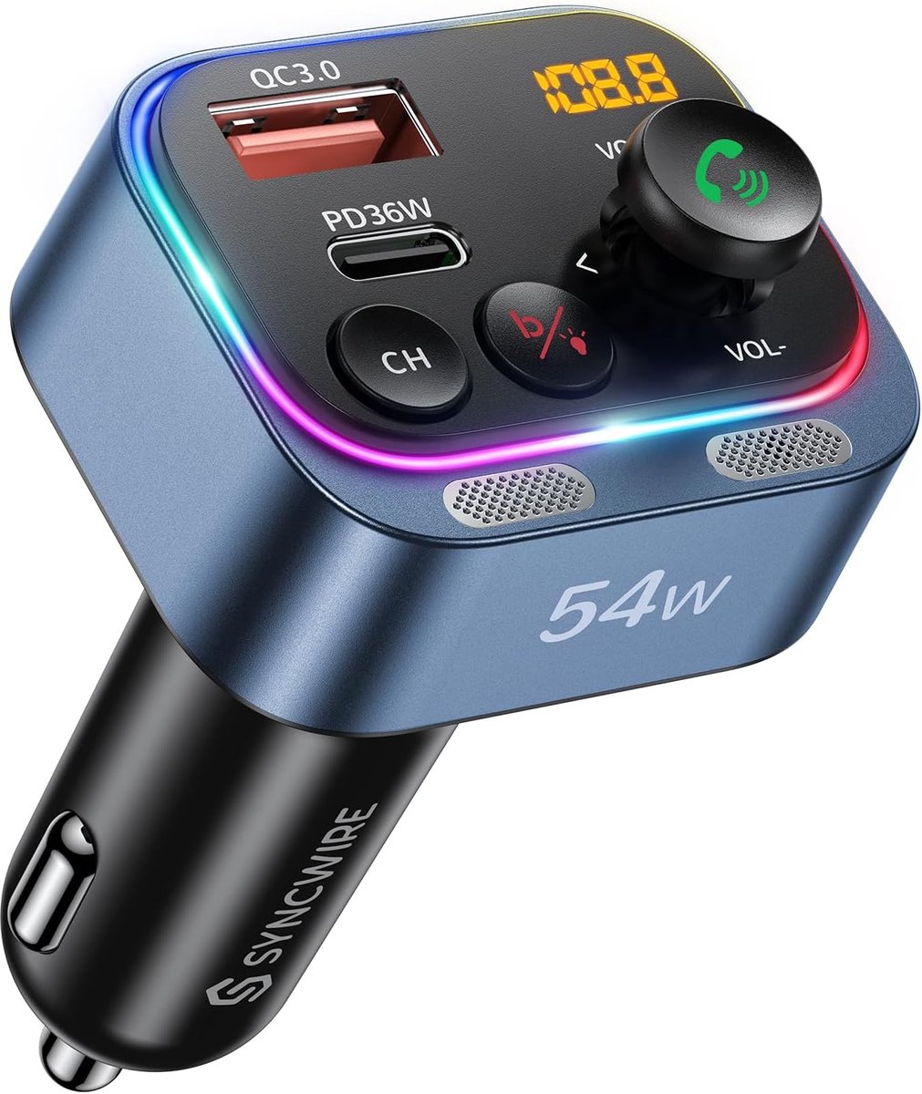 Bluetooth FM-zender met PD&QC3.0 en Handsfree Microfoon - Draadloze Ontvanger met Snel Opladen