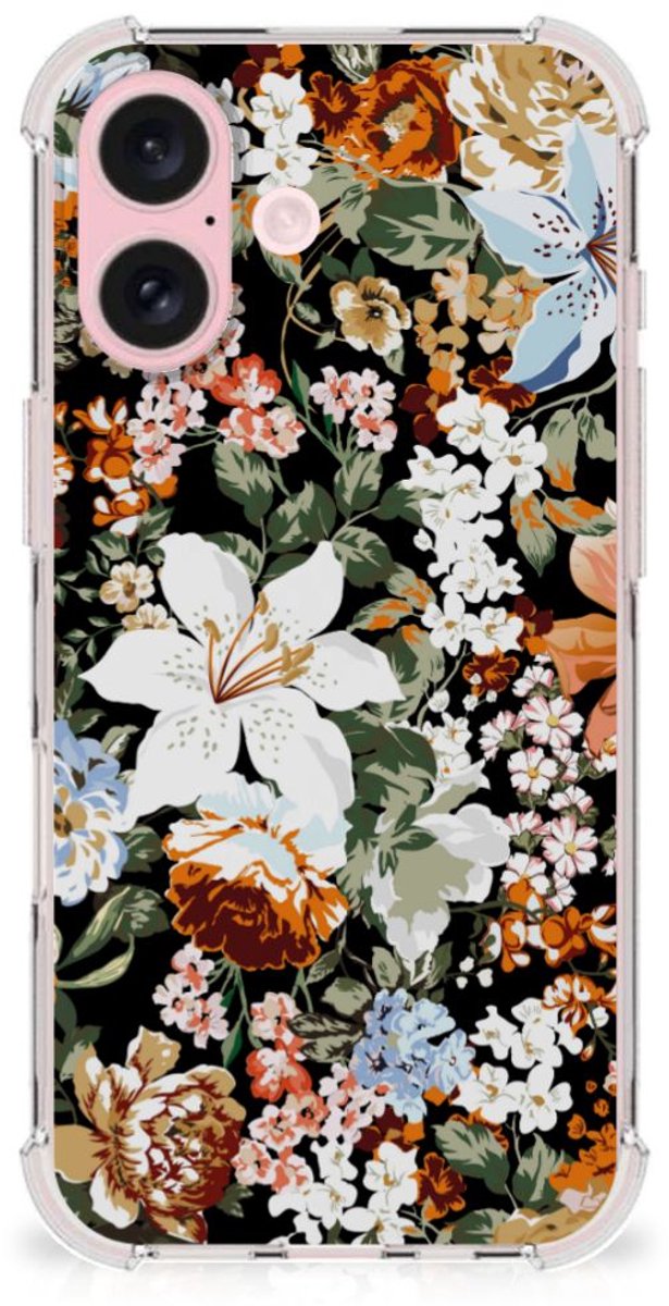 Back Cover voor Case voor iPhone 16 Dark Flowers
