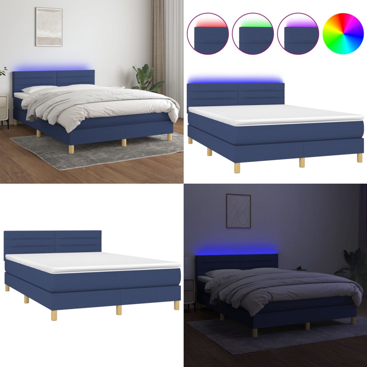 vidaXL Boxspring met matras en LED stof blauw 140x190 cm - Boxspring - Boxsprings - Bed - Slaapmeubel