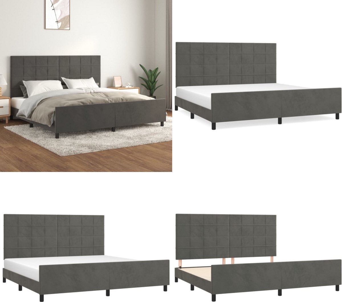 vidaXL Bedframe zonder matras 200x200 cm fluweel donkergrijs - Bedframe Met Hoofdeinde - Bedframes Met Hoofdeindes - Bed - Slaapmeubel