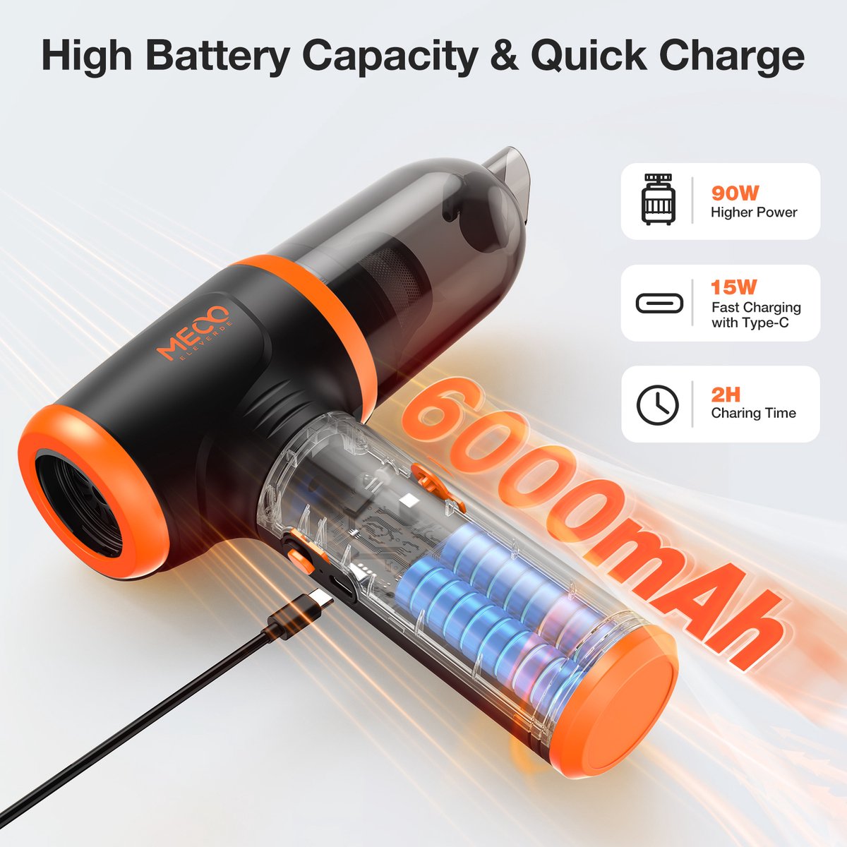 4-in-1 Stofblazer Handstofzuiger 16000Pa Snelladen Oranje - afbeelding 2