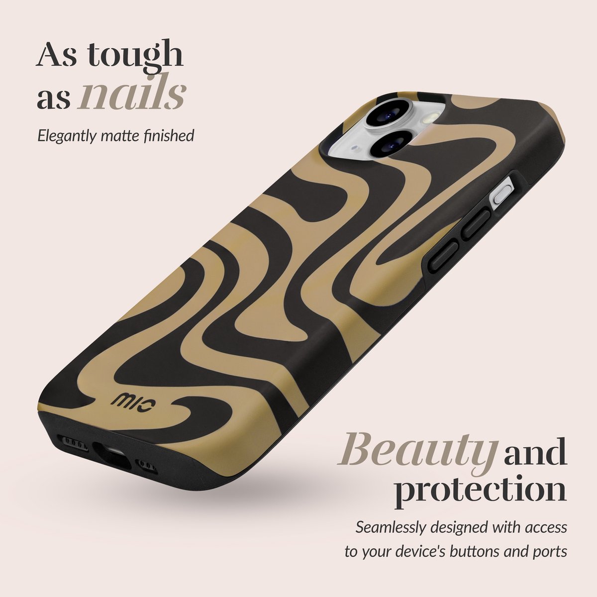 Mio by Mobilize Hoesje geschikt voor Apple iPhone SE (2022) MagSafe Telefoonhoesje Hardcase | Mio by Mobilize Backcover | Geschikt voor MagSafe | Geschikt voor Draadloos Opladen met Magnetische Ring | Geschikt voor MagSafe Case - Swirl | Zwart,bruin