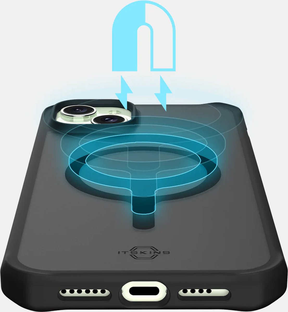 ITSKINS Hoesje geschikt voor Apple iPhone 15 MagSafe Telefoonhoesje Hardcase | ITSKINS Level 2 HybridMagFrost R Backcover Shockproof | Geschikt voor MagSafe | Geschikt voor Draadloos Opladen met Magnetische Ring | Geschikt voor MagSafe Case - Zwart