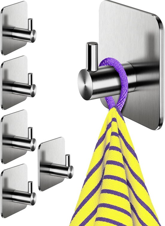 Menz Handdoekhouder zonder boren in zilver, 6 stuks – Robuuste badkamer handdoekhouders, moderne zelfklevende haken, haken voor de badkamer, zelfklevende haken, ideaal als functionele handdoekhaken Menz Handdoekhouder zonder boren in zilver, 6 stuks – Robuuste badkamer handdoekhouders, moderne zelfklevende haken, haken voor de badkamer, zelfklevende haken, ideaal als functionele handdoekhaken
