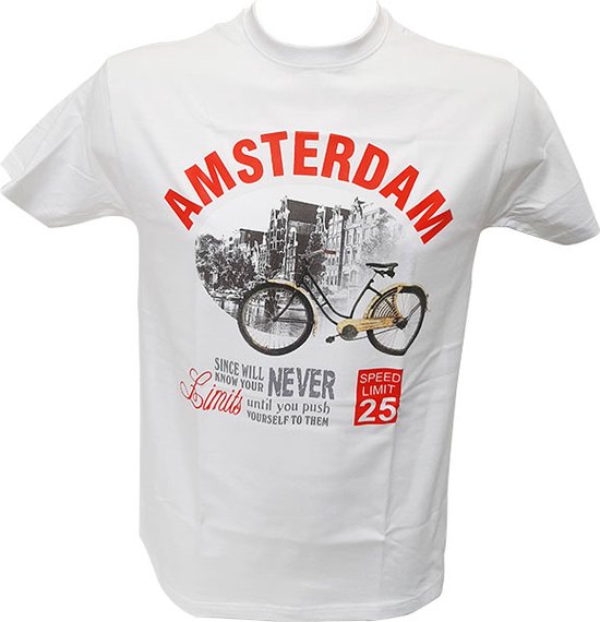 T-shirt Amsterdam bike - wit rood - maat M