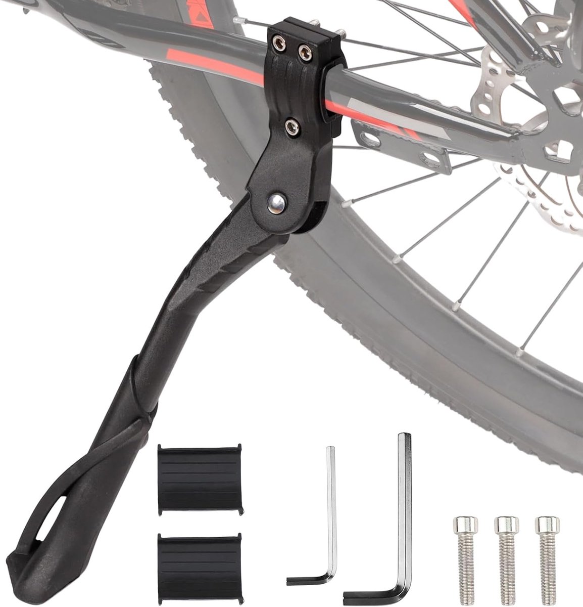 Goodivery ® Fietsstandaard, 4 cm in hoogte verstelbare fietsenstandaard, mountainbike, antislip zijstandaard voor mountainbike, MTB, trekking, racefiets etc
