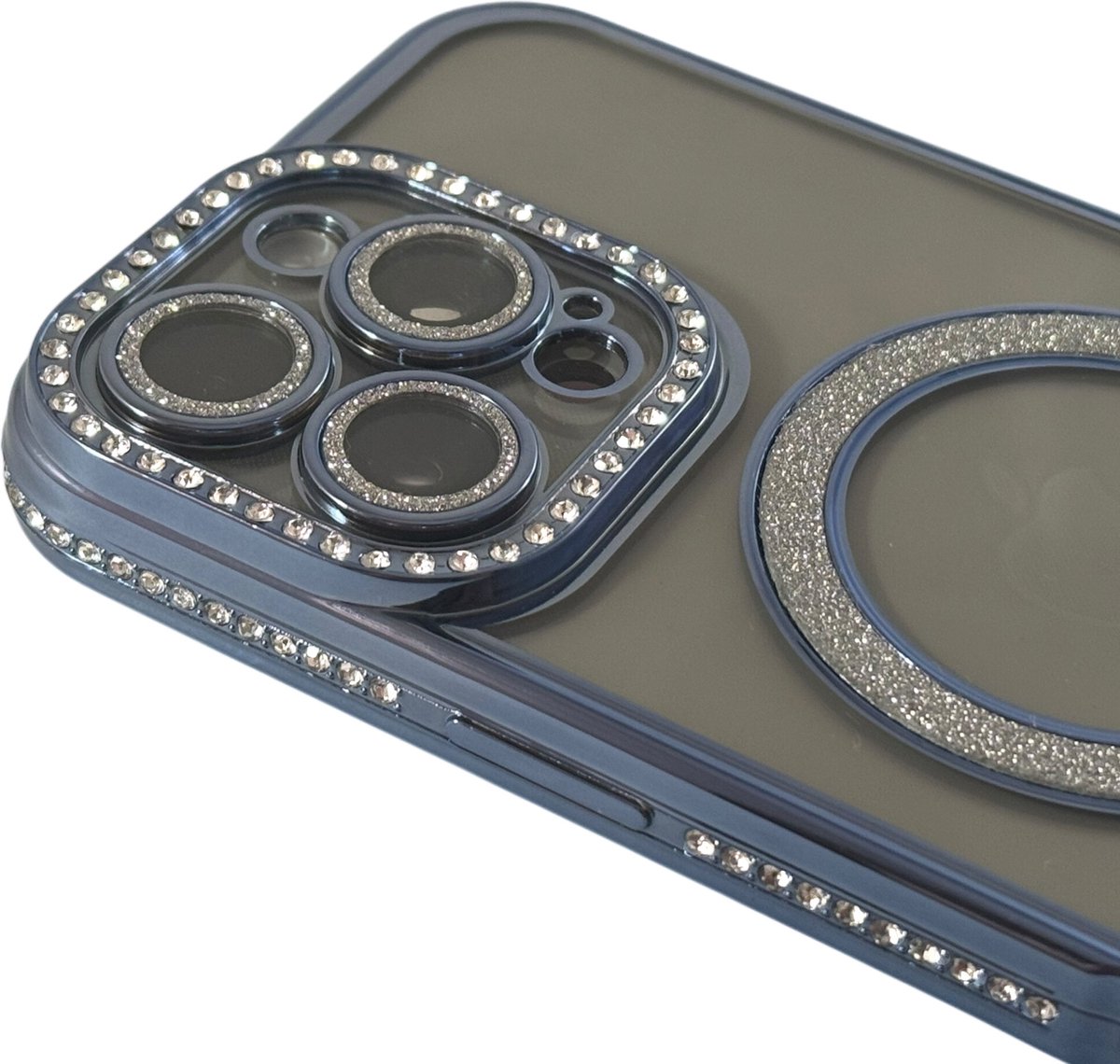 HEM Hoesje Geschikt voor iPhone 13 Pro Hoesje - Geschikt voor MagSafe - Shockproof Backcover - Blauw-Paars Glitter Transparant hoesje