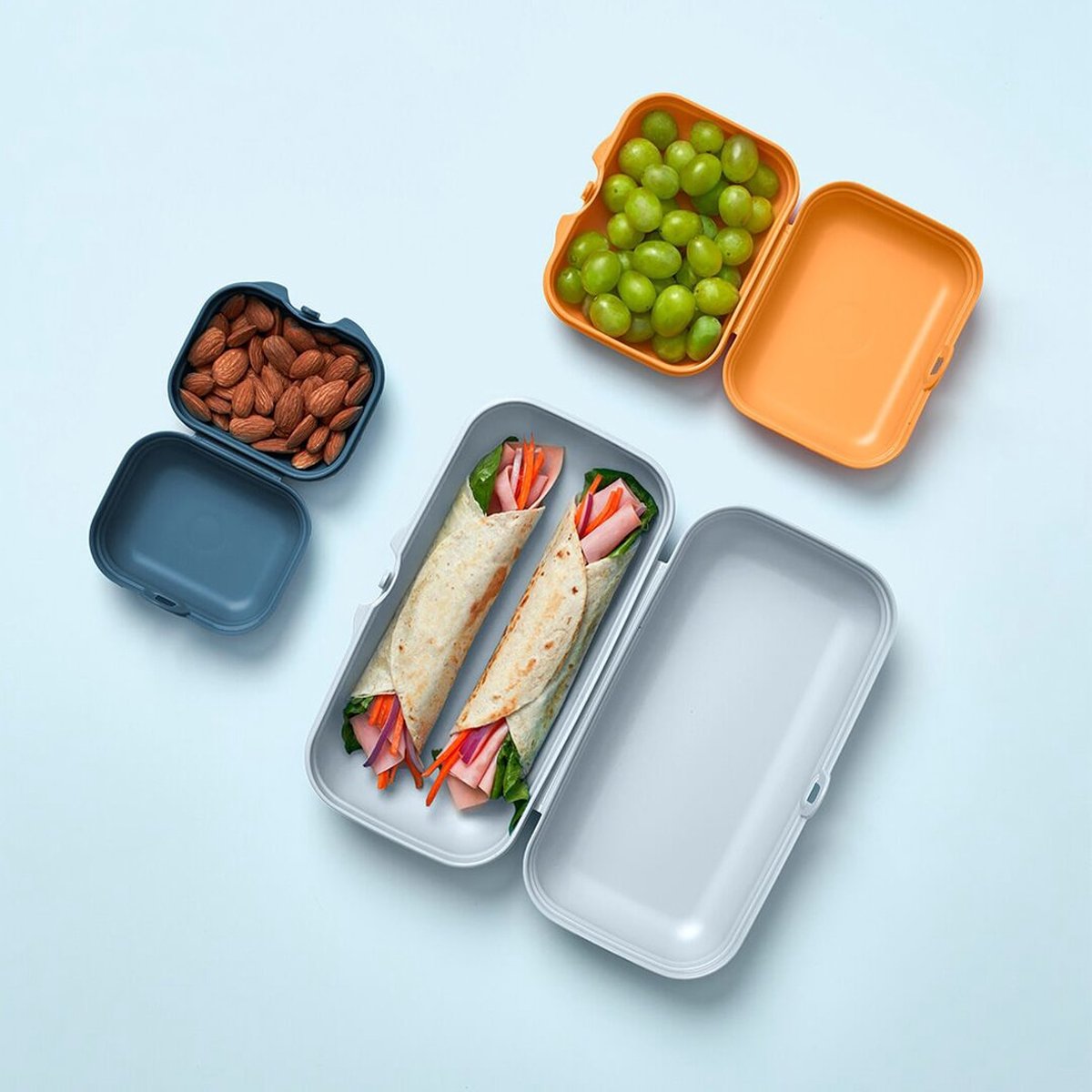 Tupperware Lunchtrommel Set Eco+ 3 Stuck - Snackbox - Vaatwasserbestendig - Broodtrommel - snel open - drie verschillende kleuren & afmetingen - Sandwichbox