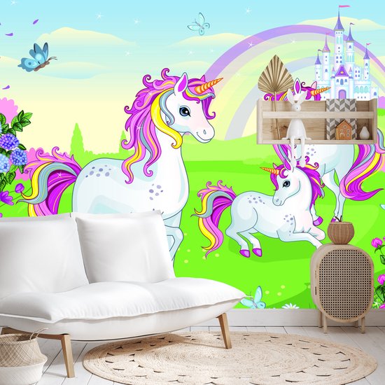 Papier peint photo Licornes et Kasteel de conte de fées