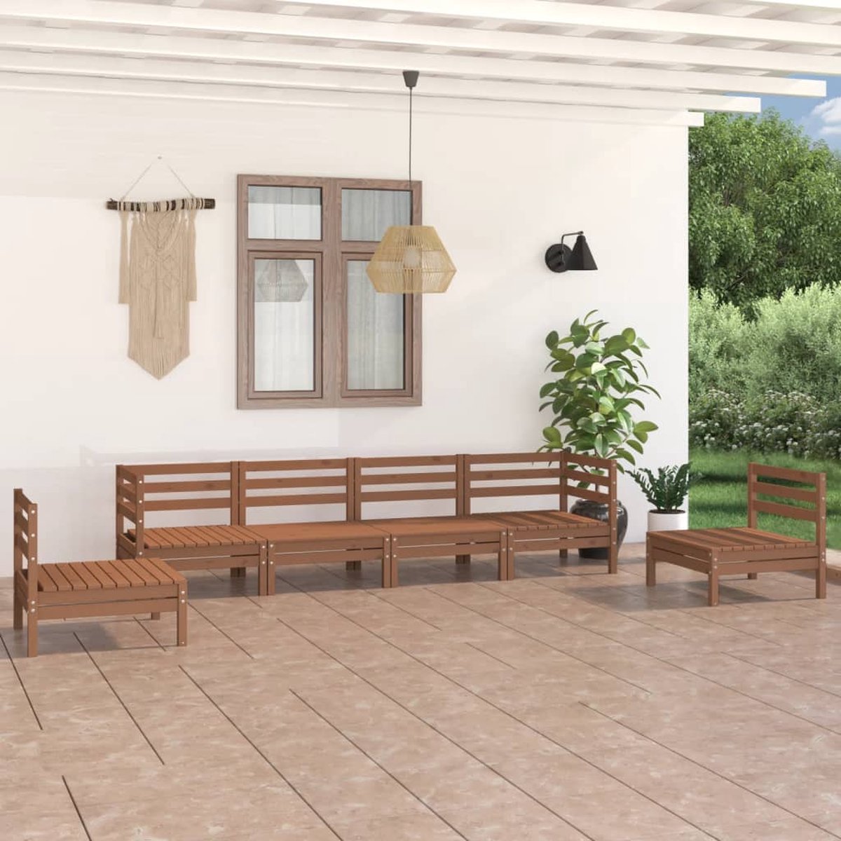 The Living Store 6-delige Loungeset massief grenenhout honingbruin - Tuinstoel - Loungestoel - Buitentijns Meubel - Houten Bank - Patio Furniture
