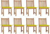 The Living Store Tuinstoelenset - Robuust Teakhout - Helder groen kussen - 50x53x90cm - 8 stoelen - 8 kussens