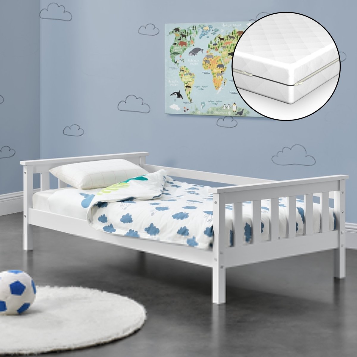 Kinderbed Jose - Met matras en veiligheidsvoorziening - 80x160 - Wit - Voor meisjes - Voor jongens