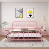 The Living Store Nachtkastjes Set Roze/Glas - 45x34.5x60.5 cm - Metalen frame