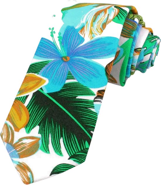Stropdas-Blauw- Hawaï -Polyester-Charme Bijoux