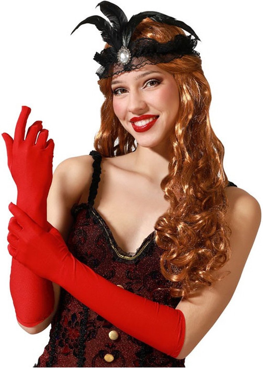 Verkleed party handschoenen voor dames - polyester - rood - one size - lang model