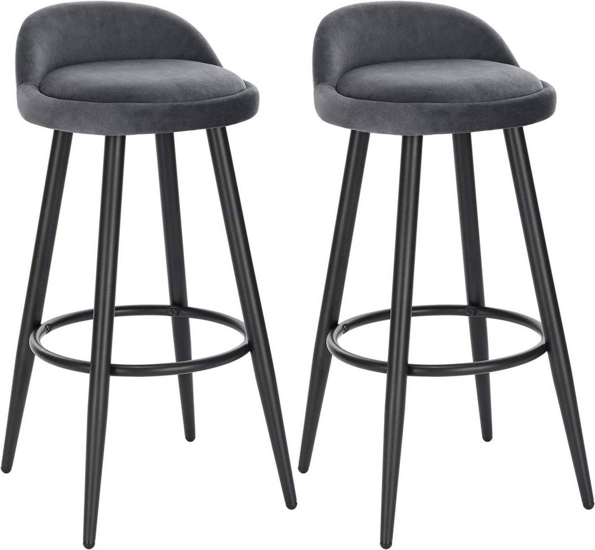 Happyment Velvet Barkrukken Tokio - Set van 2 - Grijs - Met rugleuning - Barstoelen ergonomisch - Keuken - Zithoogte 69cm