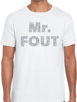 Mr. Fout zilveren glitter tekst t-shirt wit heren M