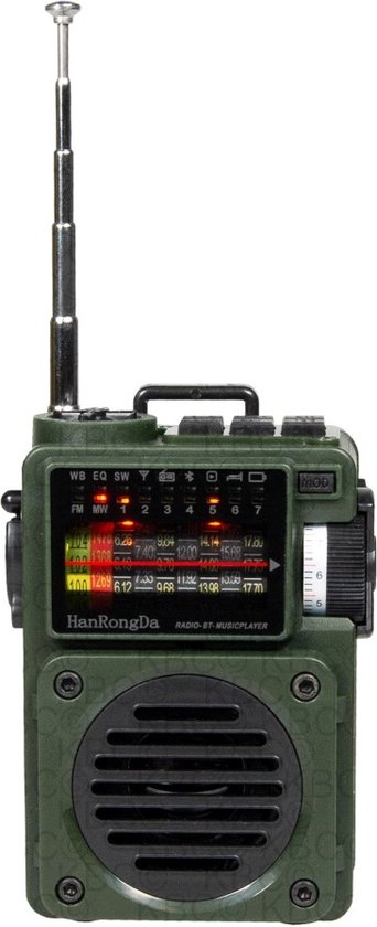 HanRongDa® HRD-700 radio - Wereldontvanger - Bluetooth® speaker - FM / MW / SW - Draagbare Radio - Oplaadbare batterij - Leger groen
