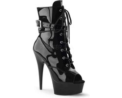 EU 35 = US 5 | DELIGHT-1033 | 6 Heel, 1 3/4 PF Peep Toe Lace-Up Ankle Boot, Side Zip
