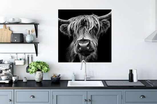 Stickers muraux - Film autocollant - Highlander écossais - Cornes - Zwart - Wit - Vache - Gibier - Animaux - 50x50 cm - Film adhésif - Stickers muraux Chambre d'enfant - Papier peint autocollant - Papier peint autocollant - Film autocollant