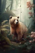Bruine beer in het bos #2 - plexiglas schilderij - 100 x 150 cm