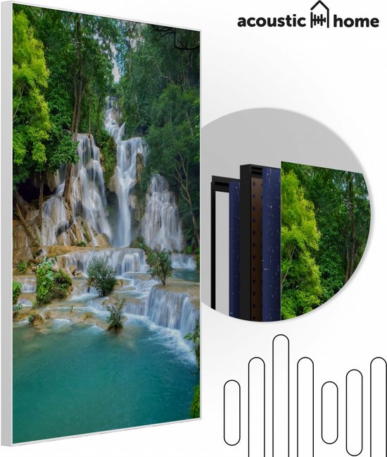 Akoestische panelen - Geluidsisolatie - Akoestische wandpanelen - Akoestisch schilderij AcousticPro® - paneel met de Kuang si waterval - design 382 - Premium - 160x230 - zwart- Wanddecoratie - woonkamer - geluidsdemper - studio schuim