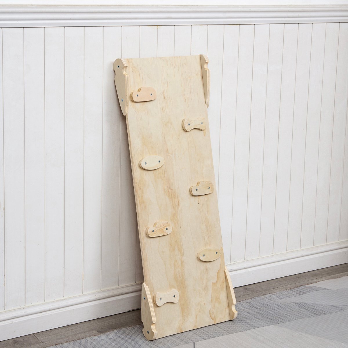 Buxibo XXL Klimrek - Opvouwbare Driehoek + Klimboog + Helling met Glijbaan - Montessori Meubels Houten Speelgym - Pastel - 210x83x81cm — afbeelding 12