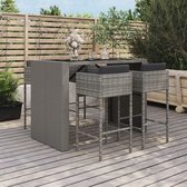 The Living Store Tuinbarset - PE-rattan - 4 krukken - Draagvermogen 110 kg - Grijs - 145 x 80 x 110 cm - Gehard glas - Zit- en rugkussens inclusief