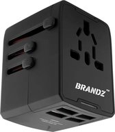 Brandz® Reisstekker - Wereldstekker - USB-C - Universele Reisstekker - 150+ Landen Universele Wereldstekker - 3 USB Uitgangen - Zwart