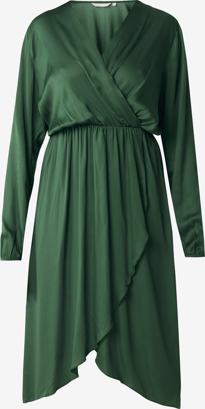 Satin Look Wrap Jurk Dames - Donker Groen - Maat L