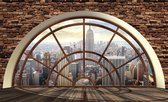 Fotobehang - Vlies Behang - 3D New York Stad door Luxe Raam - 416 x 254 cm