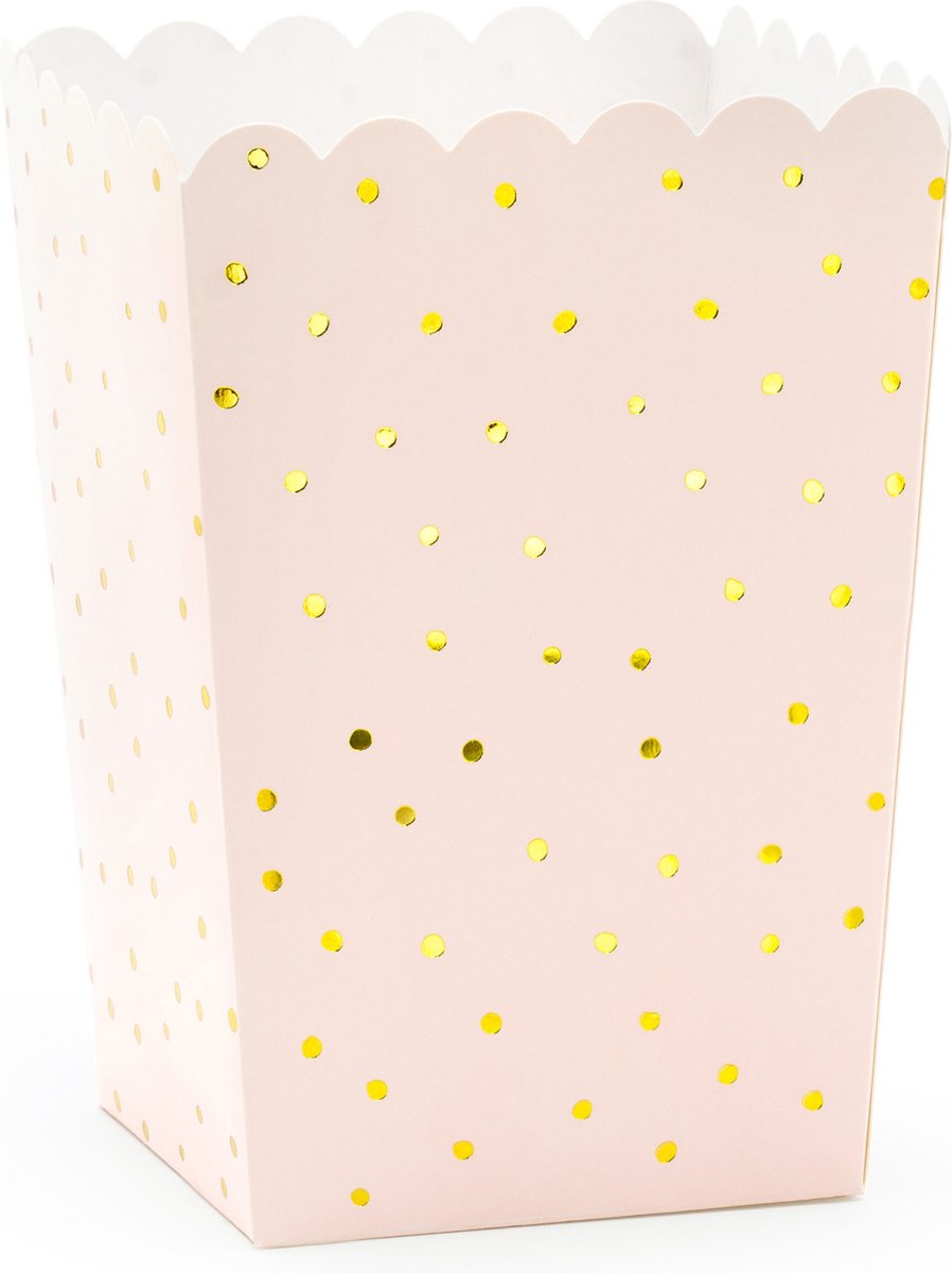 Partydeco Popcorn/snoep bakjes - 36x - roze/goud stippen - karton - 7 x 7 x 12 cm