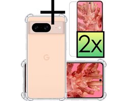 Hoesje - Met Screenprotector - 2 Stuks - Geschikt voor Google Pixel 8 - Sterk & Shockproof - Siliconen Case - Back Cover - Telefoon Hoes - Shock Proof - Transparant