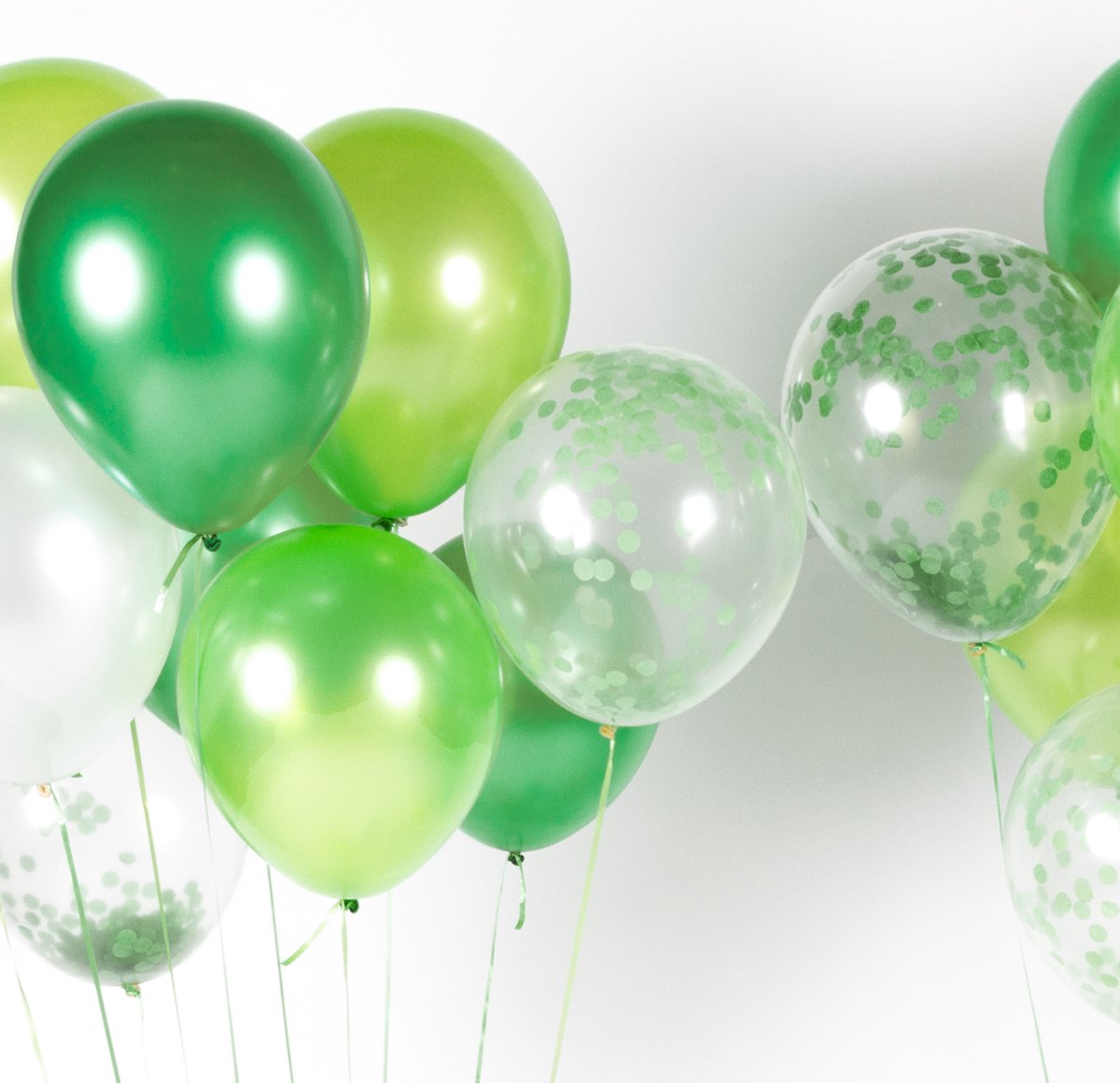 Fissaly 40 stuks Groen, Wit & Donkergroen Helium Ballonnen met Lint – Verjaardag Versiering Decoratie – Papieren Confetti – Latex — afbeelding 4