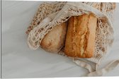 Dibond - Verse Broodjes in Gehaakt Tasje - 90x60 cm Foto op Aluminium (Met Ophangsysteem)