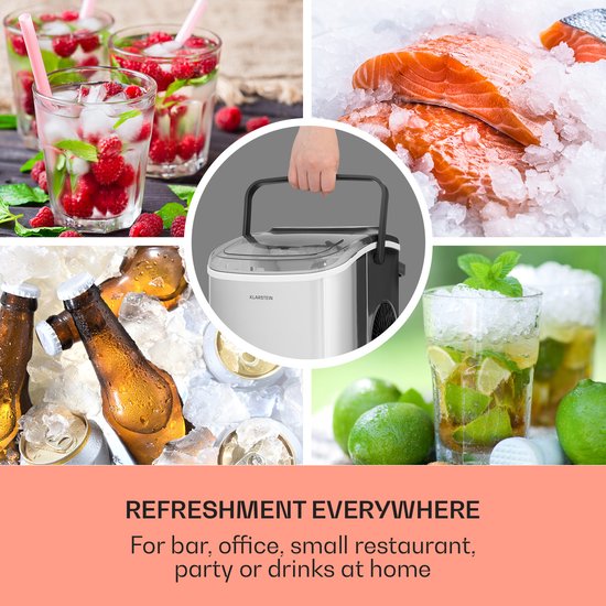 Klarstein IJsblokjesmachine Voor Thuis - Kamperen - Gastronomie - Snelle Mini IJsblokjesmachine - klein - Professionele IJsmaker Voor Grote En Kleine IJsblokjes - Zelfreinigend - 1 -3 Liter Watertank - 12 Kg IJs In 24 Uur - Roestvrij Staal van Klarstein — afbeelding 3