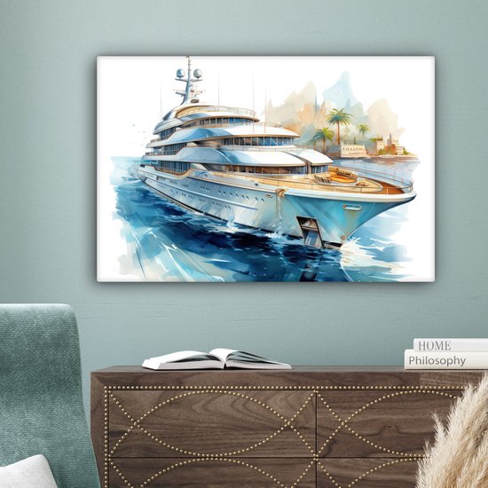 Peinture sur toile 180x120 cm - Décoration murale Bateau - Bateau de croisière - Water - Village - Maritime - Décoration murale murale salon - Décoration chambre - Accessoires de chambre - Peintures