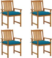 The Living Store Buitenstoelen - Gelatté hout - Rustieke charme - Massief acaciahout - Blauwe kussens - 61x57x92cm - 48x46cm zitting - 43.5cm zithoogte - 50x50x7cm kussen - Montage vereist - 4 stoelen - 4 zitkussens