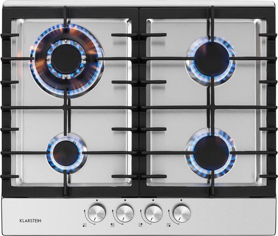 Klarstein Gasherd, Einbau Gaskochfeld, Sabaf Brenner, Gaskochfeld voor Propan/Erdgas, Gasherd Kochfeld, Einbau Gasherd met Sicherheitsventile & Abschaltautomatik, Glaskeramik, 4 Flammig, Silber – geschikt voor thuisfitness en sportschoolgebruik, duur