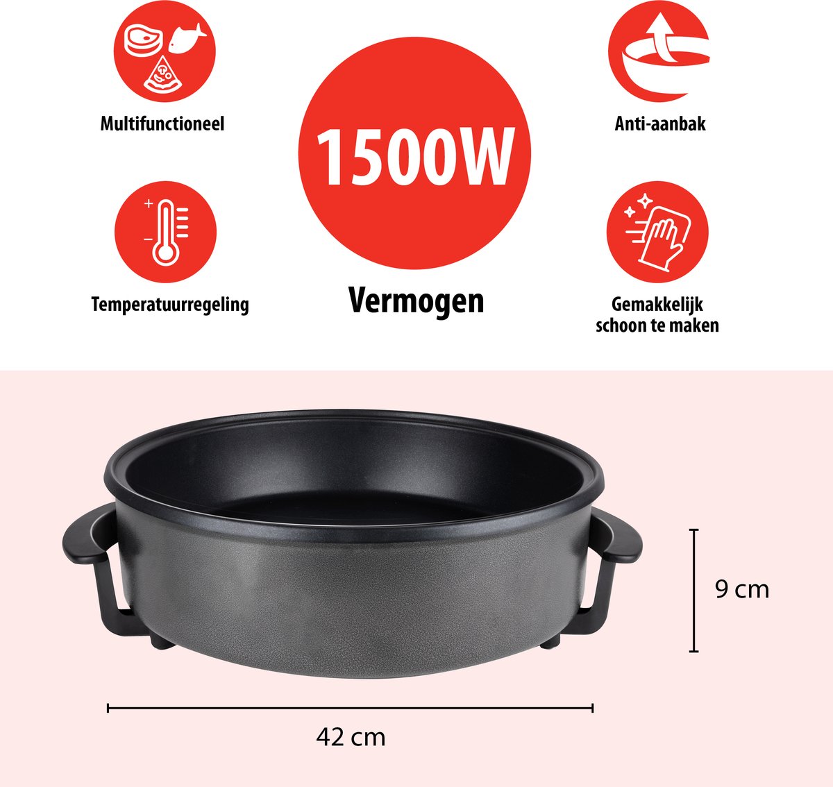 Pizza Pan / Poêle électrique multifonction Royal Swiss 42 cm, 1500