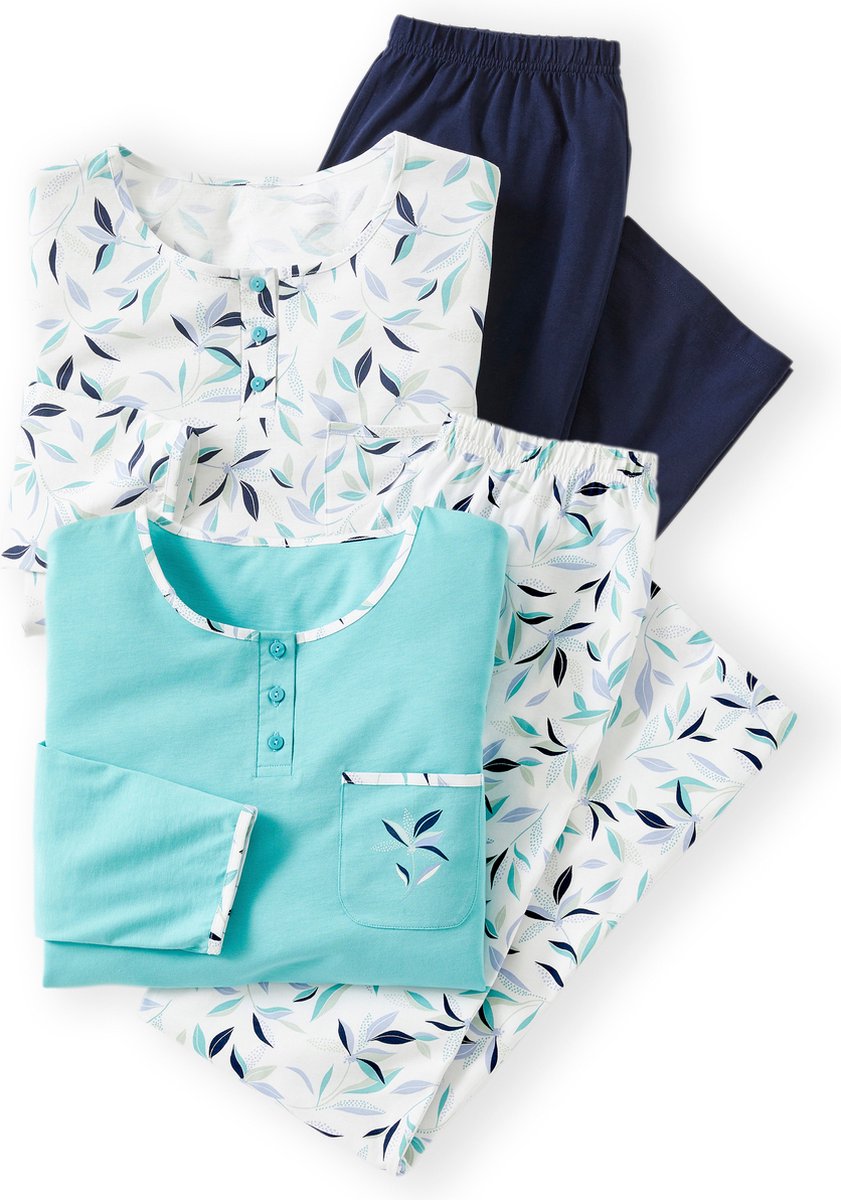 Damart - Set van 2 pyjama's van zuiver gekamd jersey katoen - Dames - Blauw - 42-44 (M)