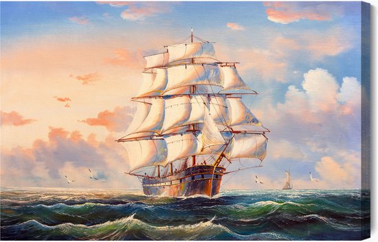 Schilderijkoning - Canvas Schilderij Zeilboot In De Zee - 40 x 30 cm