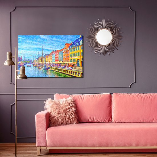 Painting King - Peinture sur toile Le canal Nyhavn au Centrum de Copenhague - 100 x 70 cm