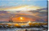 Schilderijkoning - Canvas Schilderij Zeilboten In De Zee - 40 x 30 cm