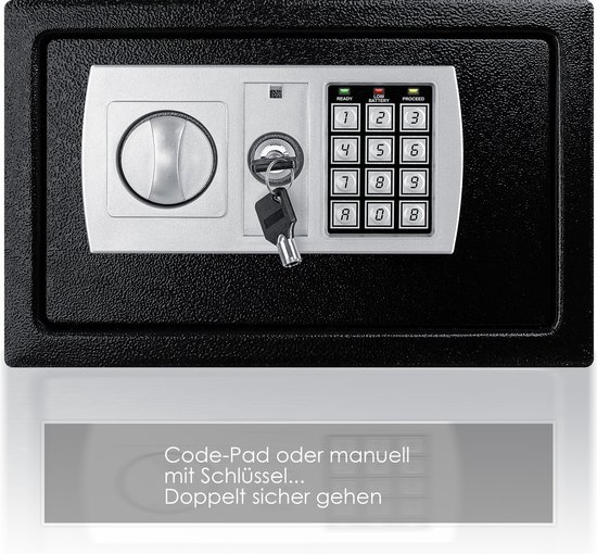 Panorama24 Tresor Safe met elektronisch cijferslot 31x20x20 cm LED-display stalen bouten, grijs, incl. 4 batterijen, meubelkluis wandkluis wandsafe voor thuis