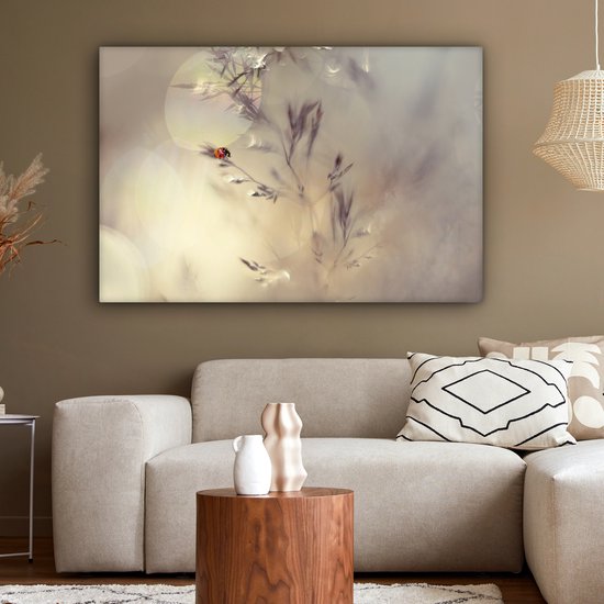 Canvas schilderij - Planten - Lieveheersbeestje - Zon - Natuur - Foto op canvas - 140x90 cm - Canvas doek